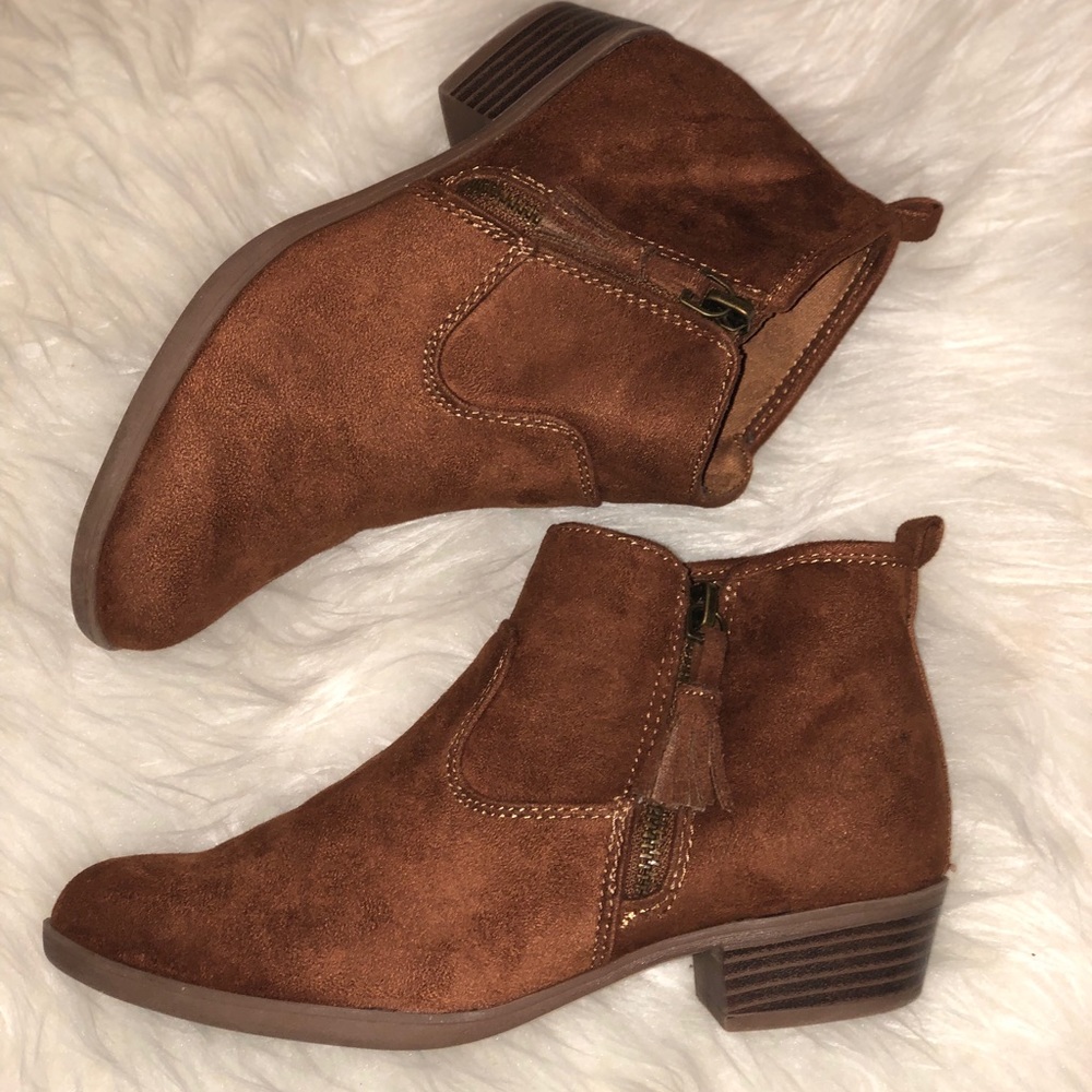 Kids Brown Faux Suede Booties, Size 3